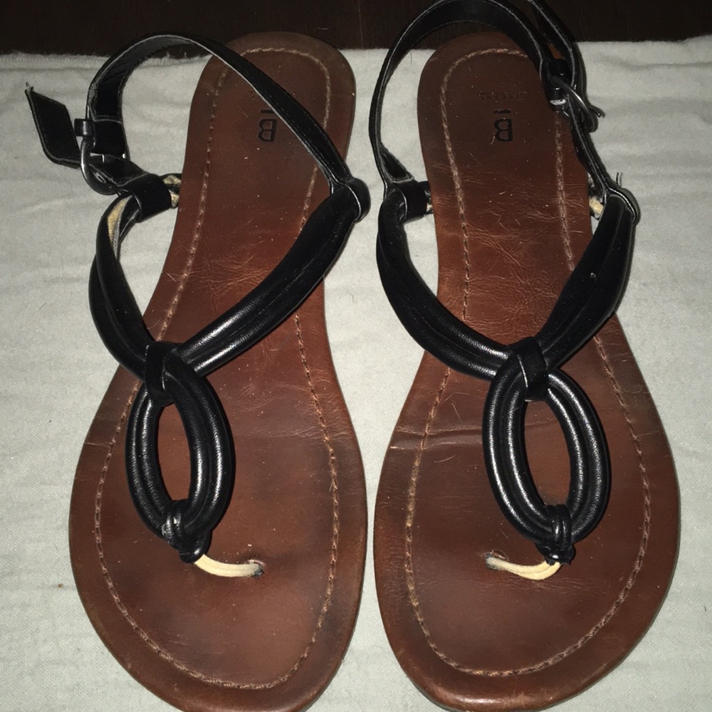 Black and dark brown leather sandals